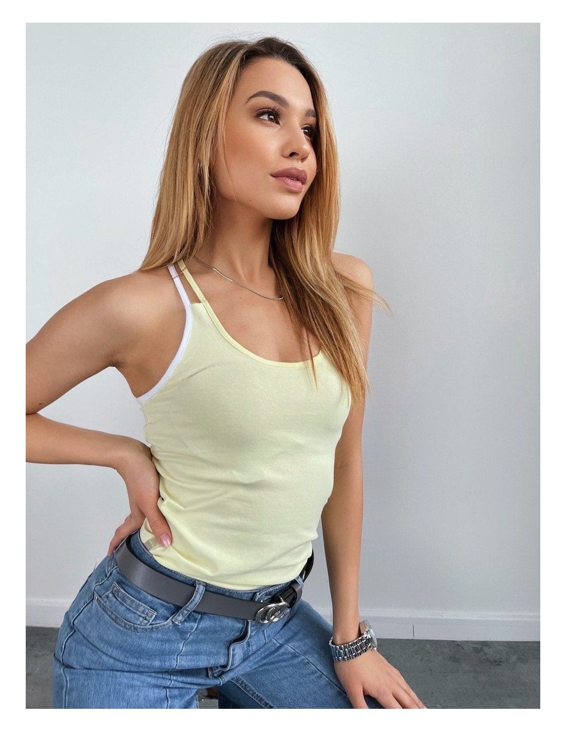 Summer top with thin straps, lemon 9949 - Online store - Boutique